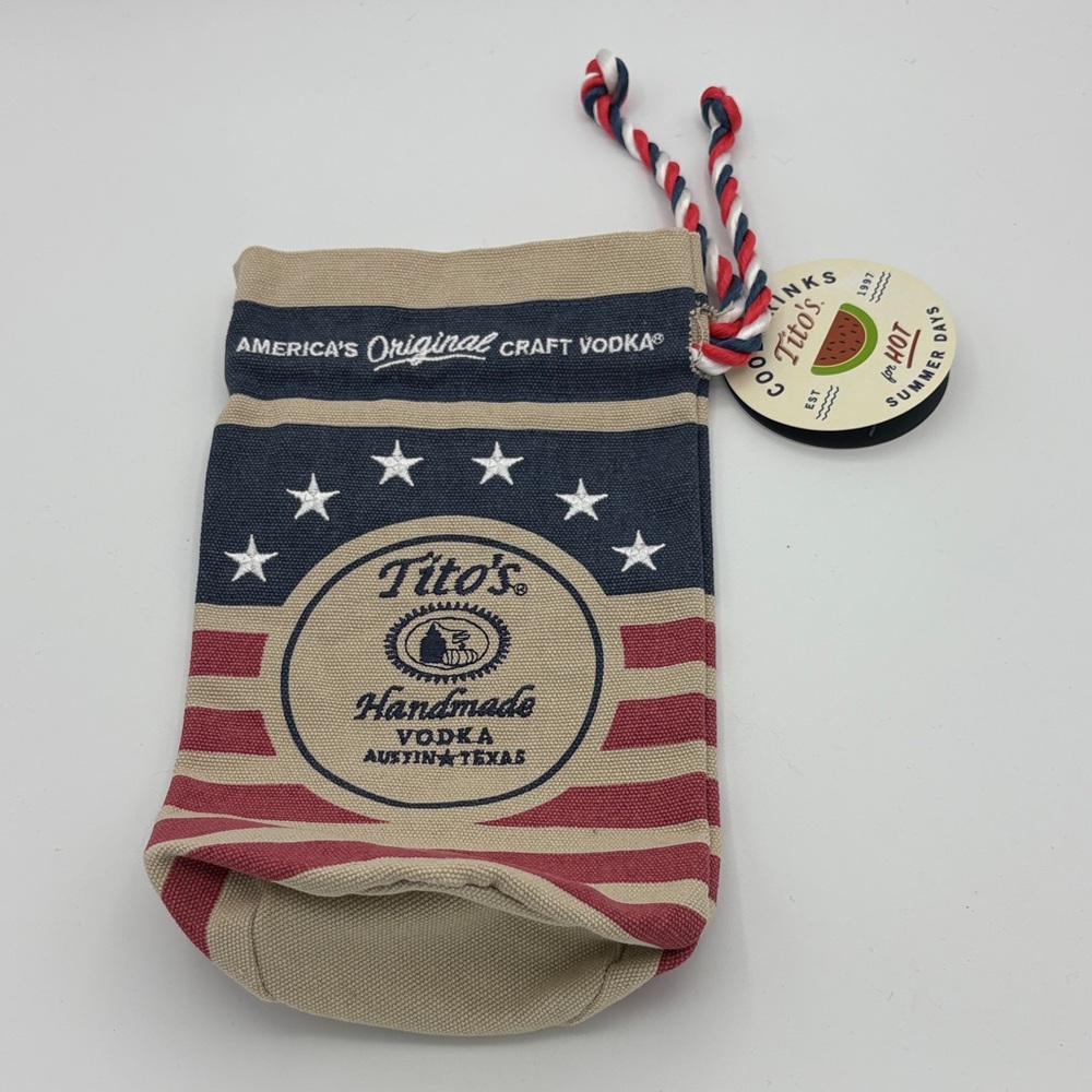 Tito's Handmade Vodka Patriotic Drawstring Pouch/Bag - Red, White & Blue**NEW**